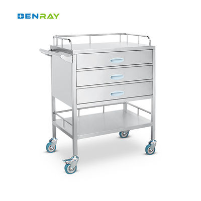 Hospital 3 Drawers Stainless Steel  Medical Medicine Trolley