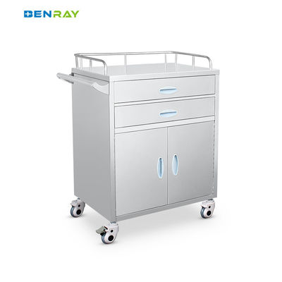 Hospital 2 Drawers And 1 Cabinet Stainless Steel  Medical Medicine Trolley