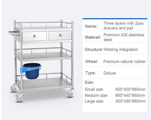 3 Layer Hospital Stainless Steel  Medical Instrument Trolley