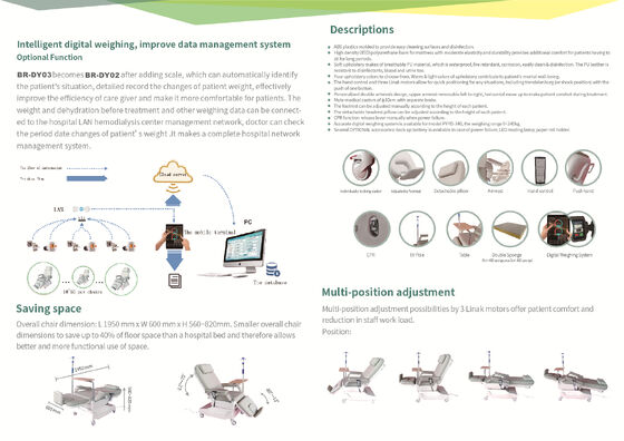 Hemodialysis Center Digital Integration Medical Electric Dialysis Chair With Weight System