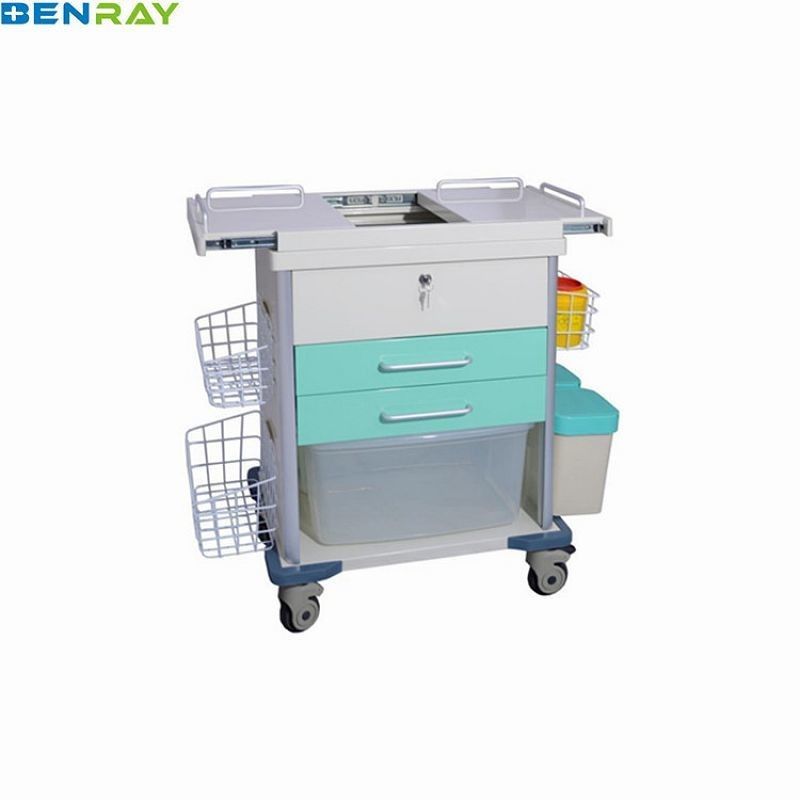 4 Wheels With Cross Brakes Steel Anesthesia Trolley Instrument