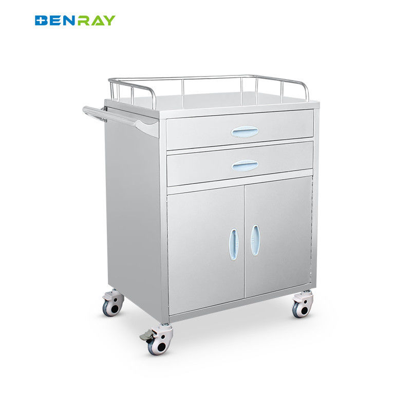 Hospital 2 Drawers And 1 Cabinet Stainless Steel  Medical Medicine Trolley