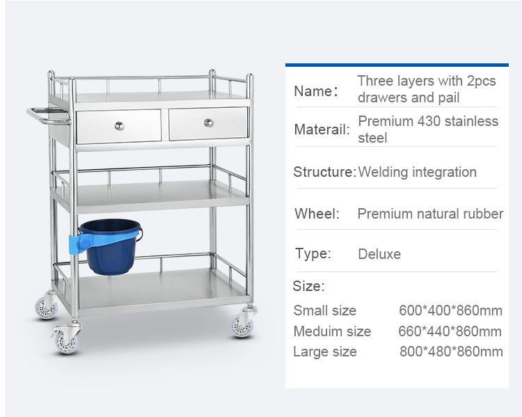 3 Layer Hospital Stainless Steel  Medical Instrument Trolley