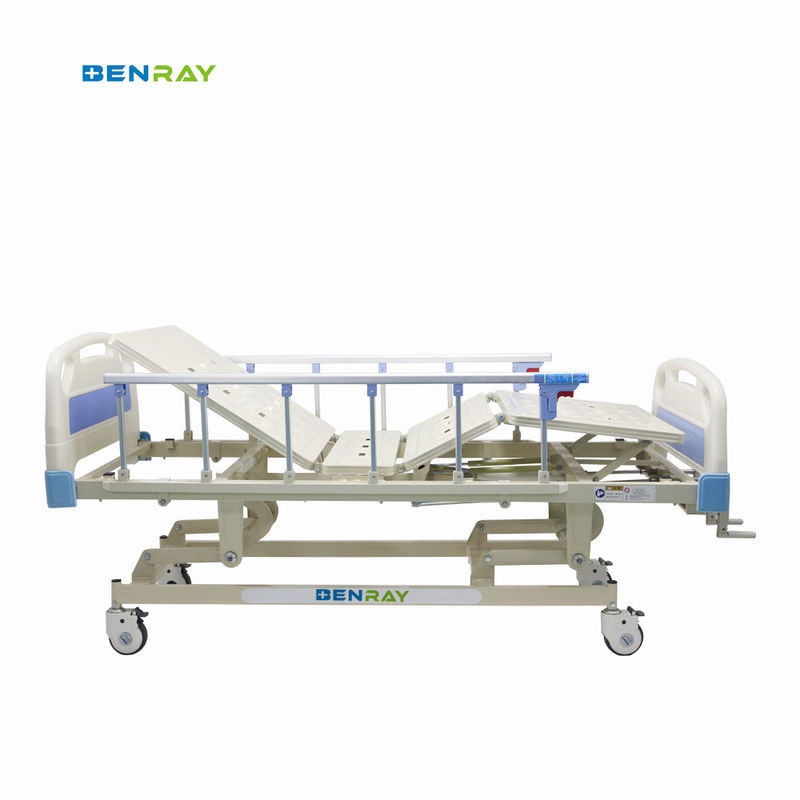 3 Function Manual Crank Medical Hospital Bed With Pp Guardrails
