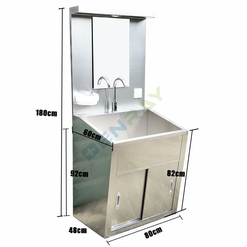 Stainless Steel Induction faucet Wash Sink for one Person with mirror and LED lamp